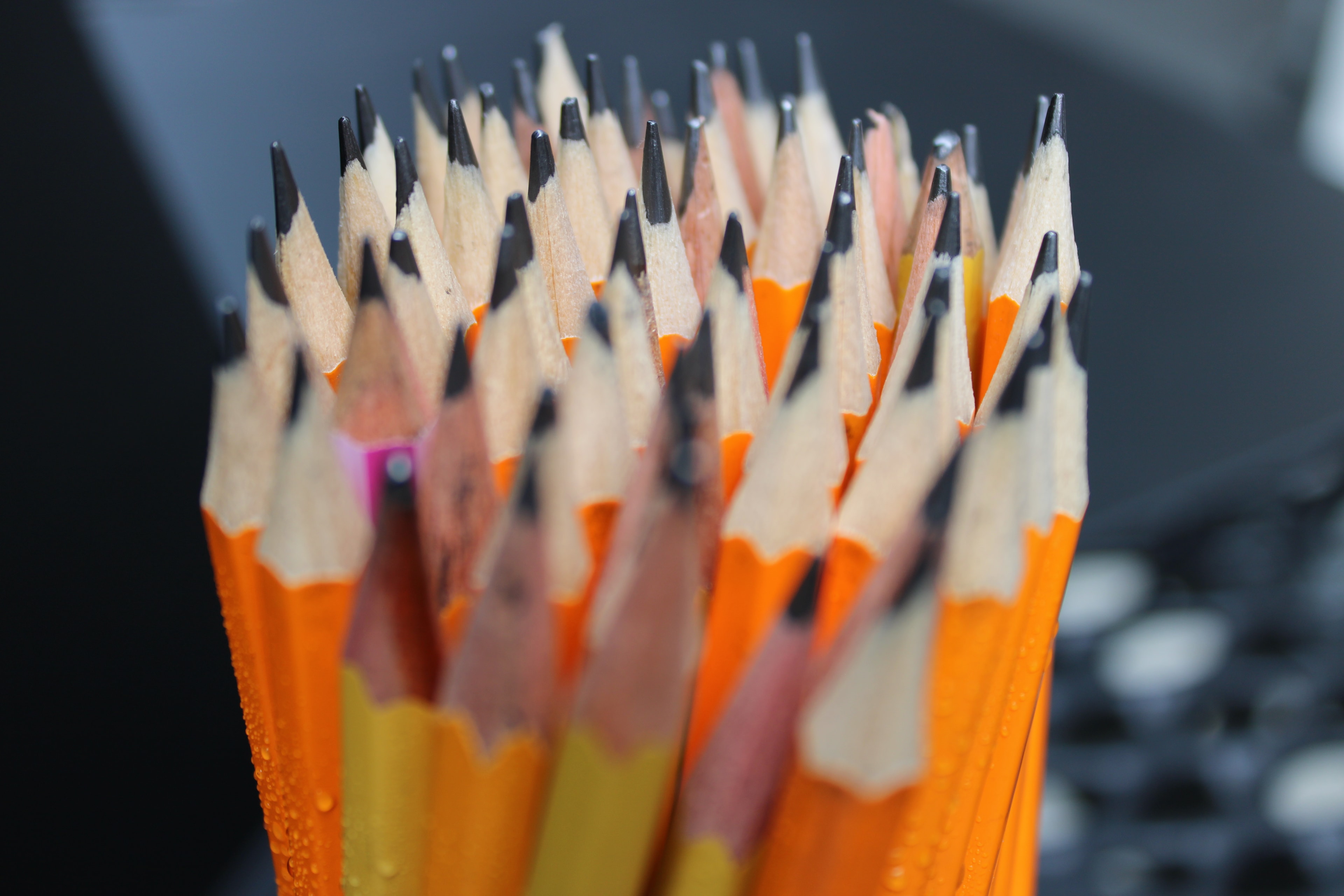Classic yellow pencils with graphite tips, tightly bundled