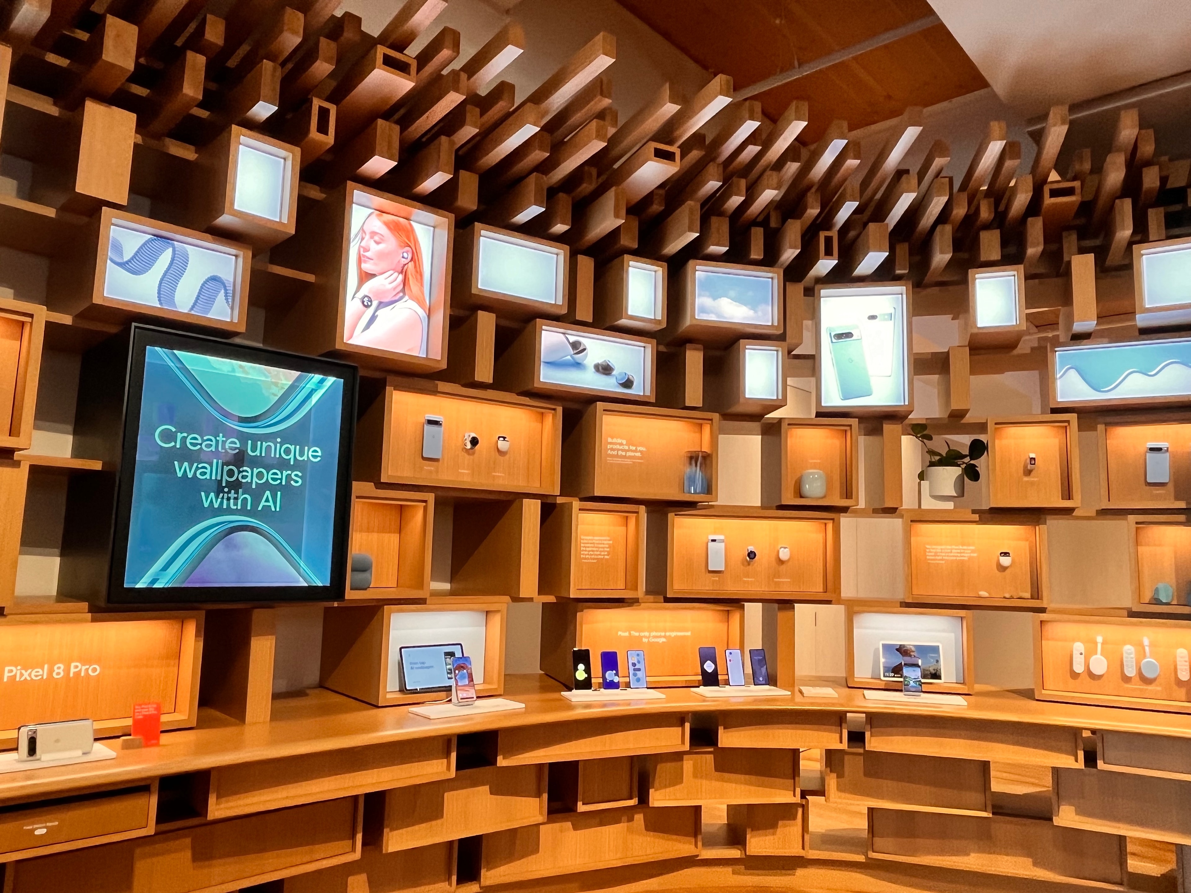 Google store wooden display wall