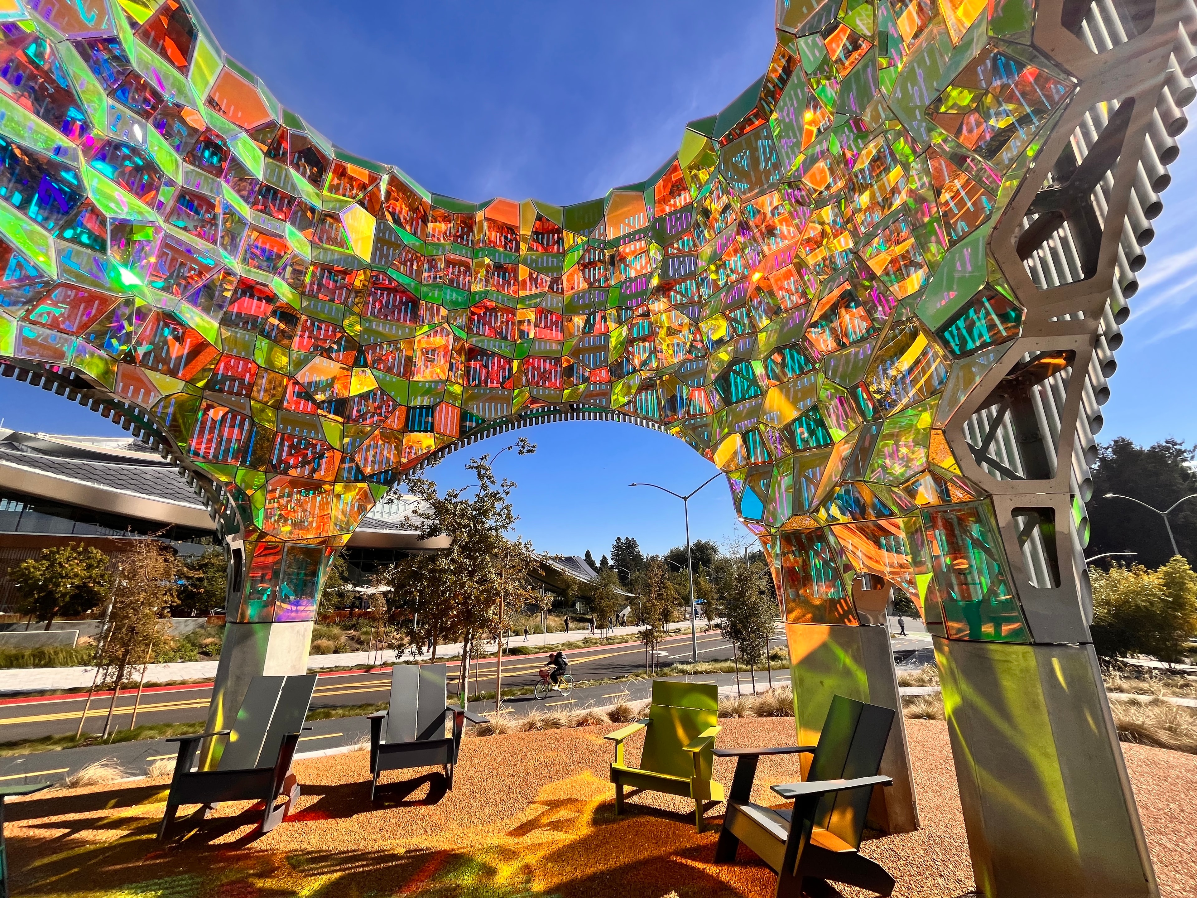 Colorful iridescent canopy installation